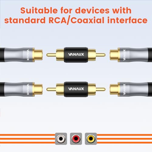 VANAUX 2-Pack RCA Male to Male Coupler,Barrel Connectors Subwoofer RCA Adapter Gold Plated for HDTV,Speakers, Amplifiers, Car Audio-Black - size: 2PCS-black, style: RCA Male to RCA Male
