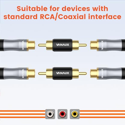 VANAUX 2-Pack RCA Male to Male Coupler,Barrel Connectors Subwoofer RCA Adapter Gold Plated for HDTV,Speakers, Amplifiers, Car Audio-Black - size: 2PCS-black, style: RCA Male to RCA Male
