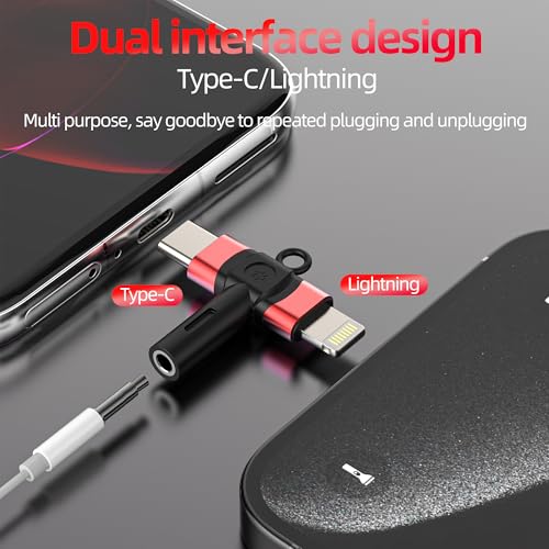 Aux to USB C Adapter for Iphone 17 16 15 14 13 Pro Max Lightning Headphone Jack 3.5mm Audio Cable(2in1)Car Earphone Accessory Female Music for Ipad Compatible with SamsungS24 Adaptor Plug Dual Headset