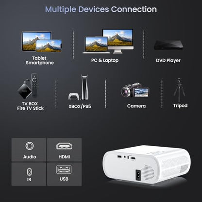HOMPOW Native 1080P Projector, Mini Bluetooth Portable Movie Projector - style: No system