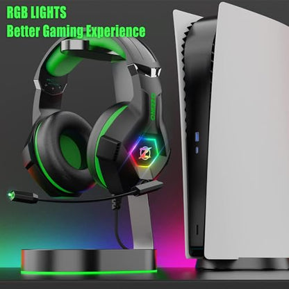 Ozeino Gaming Headset for PC, Ps4, Ps5, Xbox Headset with 7.1 Surround Sound, Gaming Headphones with Noise Cancelling Mic RGB Light Over Ear Headphones for Xbox Series X/S, Switch-Green - color: Green