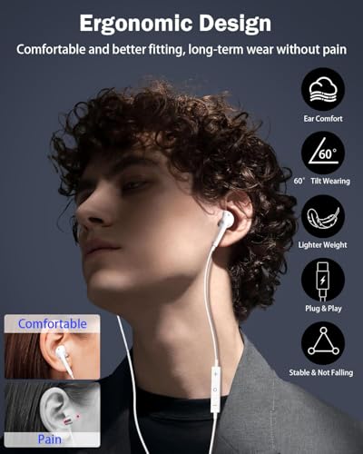 [Apple MFi Certified] USB C Headphones for iPhone, 2-Pack Wired Earphones | Built-In Remote for Music, Calls and Volume Control; Compatible with iPhone 17/16/15, Galaxy and Pixel; 5-Year Warranty. - color: C-white
