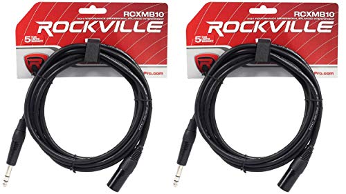 Rockville RCXMB10-B Black 10' Male REAN XLR to 1/4" TRS Cable, 2-Pack | Patch Cable, Balanced Audio, 24 AWG OFC, 90% Spiral Shield, EMI/RFI Rejection, Flexible, Low Noise, 100% Copper
