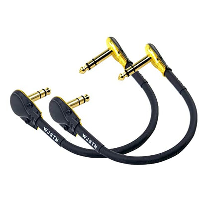 WJSTN 1/4 inch Right Angle TRS Stereo Dual Channel Guitar Flat Patch Cable Low Profile Pancake Design 1 feet 2 Pack (1 feet)