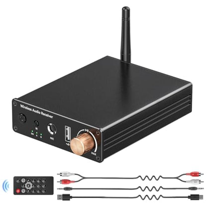 [Upgraded] Bluetooth 6.0 Receiver,Wireless Bluetooth Long Range Low Latency for Home Audio Music Streaming Stereo Systems,with AUX 3.5mm/RCA,USB Flash Drive Play and 6.5mm MIC Ports