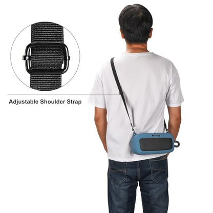 Silicone Shockproof Case for Bose SoundLink Plus with Strap | Snug fit for Bose SoundLink Plus, shockproof silicone with anti-slip grip, easy access cutouts, detachable shoulder strap. - color: Blue