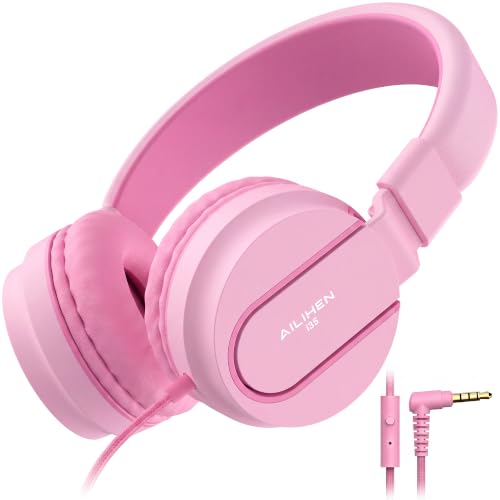 AILIHEN I35 Kids Headphones for School with Mic, 93dB Volume, Rose Pink | Wired On Ear Headphones for Kids Girls, Foldable Lightweight Headphone for Classroom Learning & Entertainment Travel Computer - color: Rose Pink