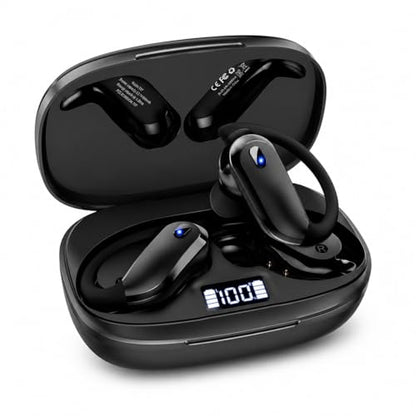 Wireless Earbuds Bluetooth Headphones with Earhooks, IPX7 Waterproof, Hi-Fi Stereo, 48H Playtime, LED Power Display Charging Case, for Running, Workout, Gym