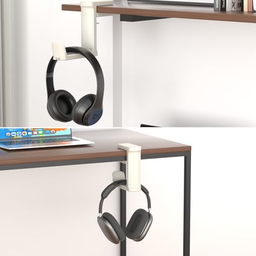Headphone Holder Adjustable Clamp-on Headphone Hook | Under Desk Gaming Headset Holder Mount Hook with Rotating Clamp (White) - color: White