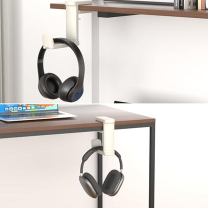 Headphone Hook - Adjustable Clamp-on Headphone Holder (White_2 Pack) | Under Desk Gaming Headset Holder Mount Hook with Rotating Clamp - color: White_2 Pack