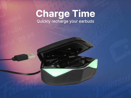 Emerson EG-1501 True Wireless Gaming Earbuds with Low-Latency Audio, Built-in Microphone, Bluetooth 5.1 Connectivity, RGB LED Lighting, and Noise-Cancellation – Perfect for Gaming and Streaming