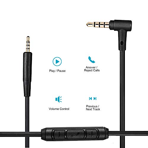 Cypher.V Replacement Aux Extension Cable Cord Wire,for Bose QuietComfort QC25 QC35 Sound Link SoundTrue On Ear Headphones with in Line Mic Volume Control (Black)