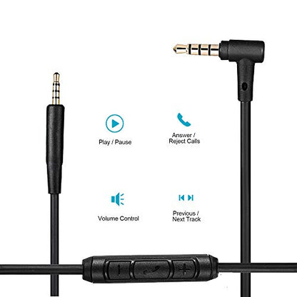 Cypher.V Replacement Aux Extension Cable Cord Wire,for Bose QuietComfort QC25 QC35 Sound Link SoundTrue On Ear Headphones with in Line Mic Volume Control (Black)