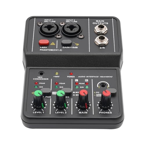 2 Channel Audio Mixer Bluetooth USB Sound Board Professional Mixer Audio Console Desk Dj Equipment Digital Mixer Sound Recording Studio Equipment for Professional Beginners