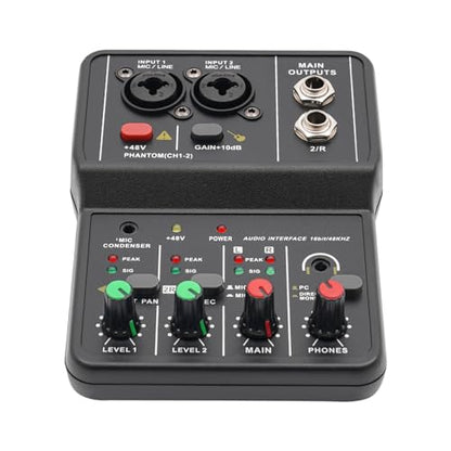 2 Channel Audio Mixer Bluetooth USB Sound Board Professional Mixer Audio Console Desk Dj Equipment Digital Mixer Sound Recording Studio Equipment for Professional Beginners