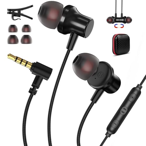 Jelanry Wired Earbuds 3.5mm Headphones with Mic, Elbow Magnetic in-Ear Audio 3.5mm Noise Canceling Earphones HiFi Stereo Clear Call Volume Control for Airplanes/Nintendo/Switch/Kindle/MP3/Android