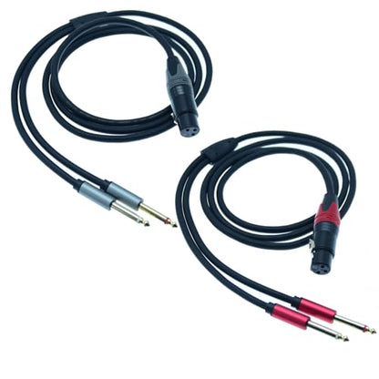 Arklove 2packs 3pin XLR Female to Dual 1/4" inch Male Y Splitter 6.35mm Double TS Mono Plug Microphone Audio Converter Adapter Cable for AMP Speaker Mixer 5ft - size: 5ft