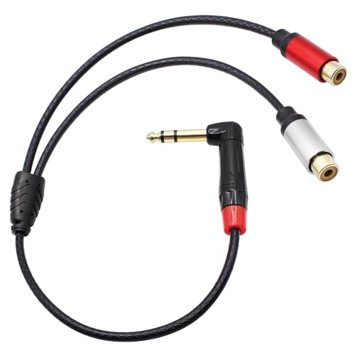 1/4 inch to Dual RCA Audio Cable 1.6ft, Gold Plated Right Angle 6.35mm Quarter inch Male TRS Stereo Plug to 2 RCA Phono Female Audio Y Splitter Cable,0.5m - size: 0.5M/1.6ft
