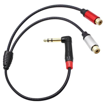 1/4 inch to Dual RCA Audio Cable 1.6ft, Gold Plated Right Angle 6.35mm Quarter inch Male TRS Stereo Plug to 2 RCA Phono Female Audio Y Splitter Cable,0.5m - size: 0.5M/1.6ft