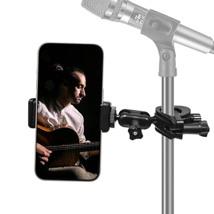 Mic Stand Phone Holder Mount Adjustable Phone Holder for Mic Microphone Music Stand [Dual Ballhead 360°Swivel] iPhone Mic Stand Holder for iPhone 15 14 13 12 Pro Max Samsung Galaxy, Any Smartphones - style: One Pack