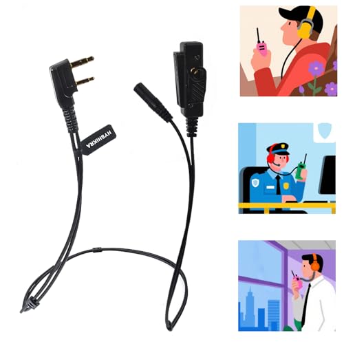 Universal Ham Radio Earpiece Adapter Cable, 2 Pin K-1 Type to 3.5mm Female Headset with Built-in Mic and PTT Compatible with BaoFeng Retevis Kenwood Retevis Quansheng Walkie-Talkie