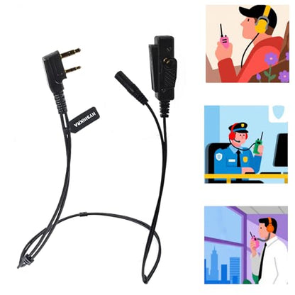 Universal Ham Radio Earpiece Adapter Cable, 2 Pin K-1 Type to 3.5mm Female Headset with Built-in Mic and PTT Compatible with BaoFeng Retevis Kenwood Retevis Quansheng Walkie-Talkie