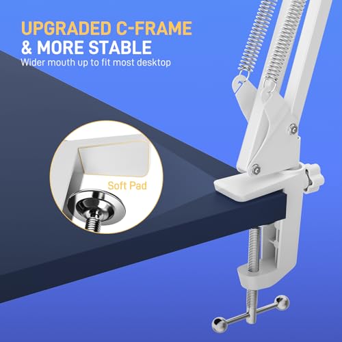 MAONO BA20 Adjustable Mic Boom Arm, Metal Suspension Desk Stand | 1kg max load, 3/8 to 5/8 adapter, suspension design, podcast gaming streaming recording, desk clamp, white finish - color: White