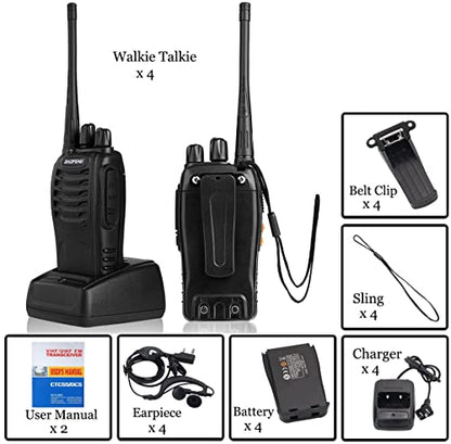 Baofeng Walkie Talkies bf-888s for Adults Handheld Two-Way Radios Long Range UHF Communicator Rechargeable Interphone Professional 4 Pack Walky Talky Set with Earpiece,Li-ion Battery and Charger - color: Black-4Pcs