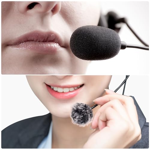 PAGOW 4Pcs Mini Foam Microphone Windscreens＆Furry Cover, Mic Headset Cover | Black High Density Lapel Microphone Windscreen for Lavalier Microphones Noise Reduction (2pcs Foam + 2pcs Furry) - color: black,Foam(2pcs),Furry(2pcs)