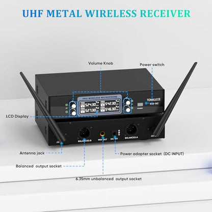 4 Channel Wireless Microphone System with Metal Receiver, 4 Handheld Mics, Independent Volume Control, 262ft Range, UHF Karaoke Mic Set for Home Party, Classroom, Church, Wedding, Events