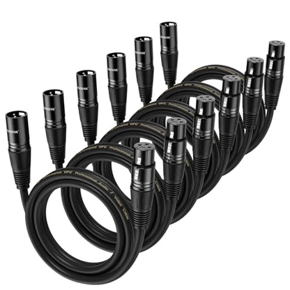 XLR Cable 3 Ft 6 Packs,Microphone Cables,Premium Balanced Microphone Mic Speaker Cable with 3-Pin XLR Male to Female DMX Cable,Black - size: 3 Feet