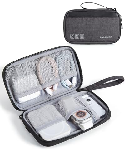 BAGSMART Small Travel Cable Organizer, Tech Organizer for Charger, Phone, Black