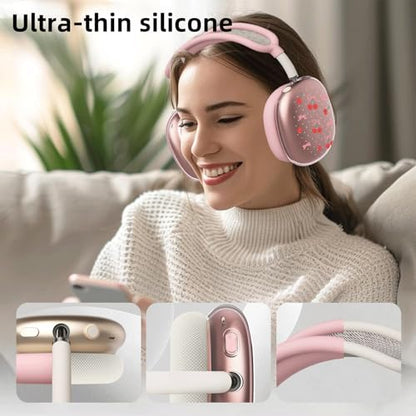 Cute Lovely Girls Clear Case for Airpods Max Headphones Pink Cherry Bows Soft TPU Ear Cups Cover Anti-Scratch Silicone Ear Pad Protective Case 53 Headband Cover for Apple Airpods Max - color: Pink bow cherry 06