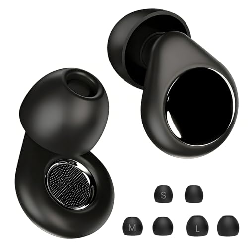 45dB Reusable Silicone Noise Reduction Ear Plugs | For Sleeping, Concerts, Airplane Travel, Side Sleepers, 6 Replacement Ear Tips, Obsidian Color