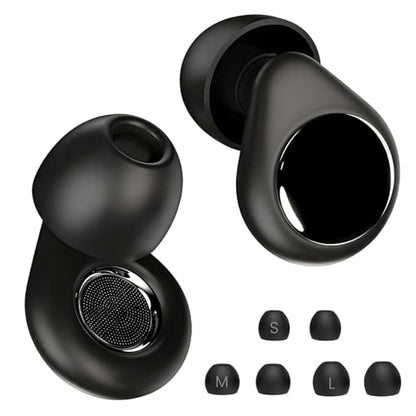 45dB Reusable Silicone Noise Reduction Ear Plugs | For Sleeping, Concerts, Airplane Travel, Side Sleepers, 6 Replacement Ear Tips, Obsidian Color