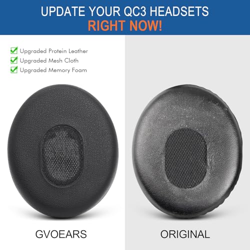 Ear Pads Replacement for Bose QuietComfort 3 On-Ear Headphones | Earpads Cushions for Bose QC3 OE1 with Memory Foam Protein Leather (Black)