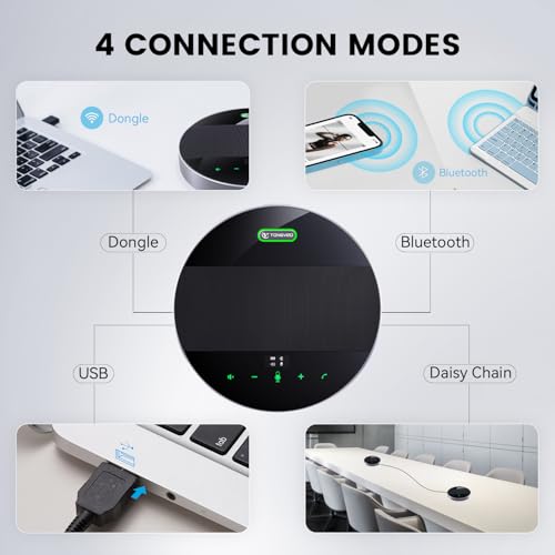 TONGVEO 2-in-1 Conference Speaker and Microphone, Daisy Chain Wireless Bluetooth Speakerphone with 360° omnidirectional mics USB/Dongle/Bluetooth Connection 18H Talk Time for 15-30 People Meeting - color: Black