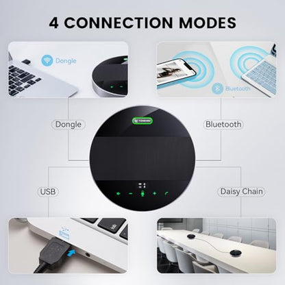 TONGVEO 2-in-1 Conference Speaker and Microphone, Daisy Chain Wireless Bluetooth Speakerphone with 360° omnidirectional mics USB/Dongle/Bluetooth Connection 18H Talk Time for 15-30 People Meeting - color: Black