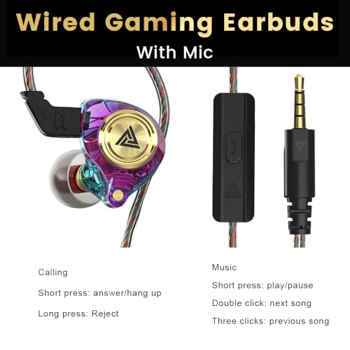 Wired Gaming Earbuds 2Pack, Ak3file in Ear Monitors, Deep Bass Sound Wired Earbuds, HiFi in Ear Headphones with 1DD 10mm Dynamic Driver, IEM for Music Gaming Video Calling (Black+Purple) - color: Black+Purple