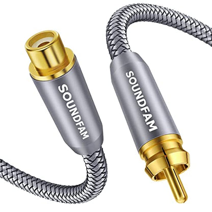 RCA Extension Cable,Subwoofer Cable Male to Female Gold-Plated for Home Theater, TV, Amplifier, Speaker etc-Grey(6ft/2M) - size: 6ft/2M, style: Subwoofer M/F