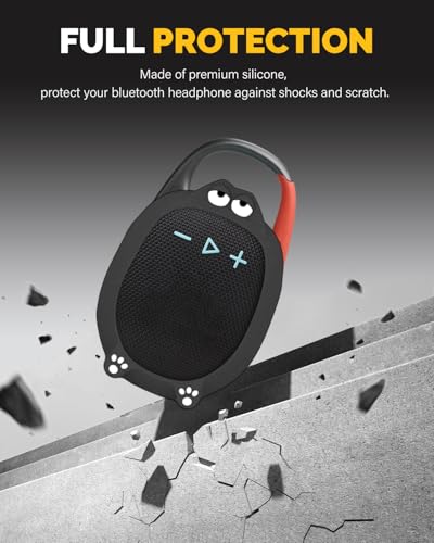 Silicone Case Cover Compatible with JBL Clip 5 Bluetooth Speaker, Soft Protective Speaker Sleeve with Cute Cartoon Design, Washable Shockproof Anti-Scratch Silicone Skin, Black