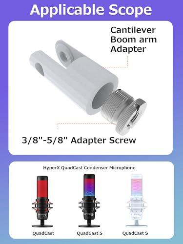 Mic Stand Adapter for 3/8" HyperX QuadCast Boom Armr(white) - color: QuadCast dapter (white)