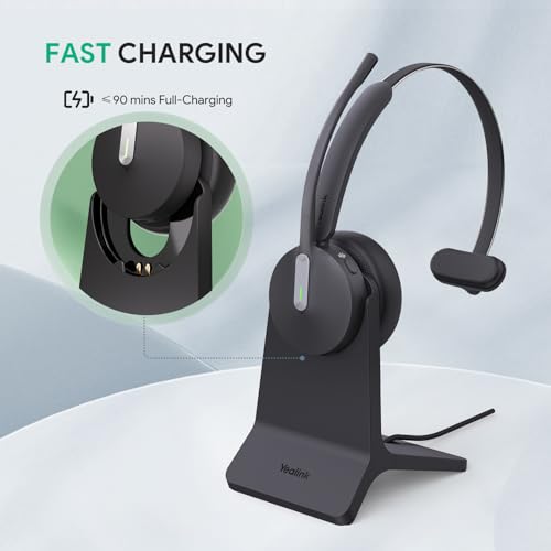 Yealink BH70 Mono Stand, Teams Certified Work Headset for Open Office Home | Compatible with Teams Cisco Zoom Google, 35hour Talk Battery, 22day Standby, 35mm Speaker, 6 Audio Equalizers, USB-C/A dongle - color: Black(Mono+stand), style: Teams(USB-C to A)
