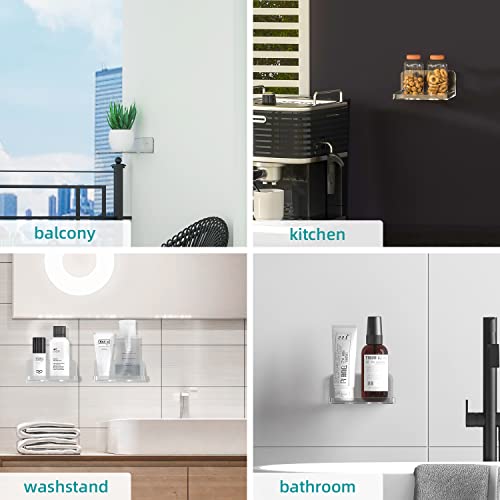 Wall Mount Floating Shelves for 2 Pcs Security Baby Camera Shelf Mini Speaker Other Small Items in Bedroom Bathroom Kitchen Living Room Clear Mini Shelf Flexible Use for Wall Space(S+L) - size: Small+Large Clear