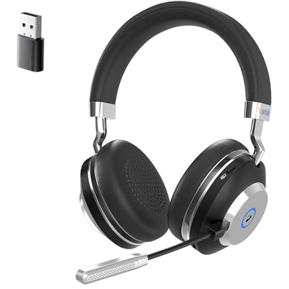 Wantek Wireless Headset with Microphone for Work,Bluetooth Headphones with Noise Cancelling Microphone,USB Dongle&Mic Mute for Home,Office,Call Center,Computer,PC,Laptop - color: Ultra Black