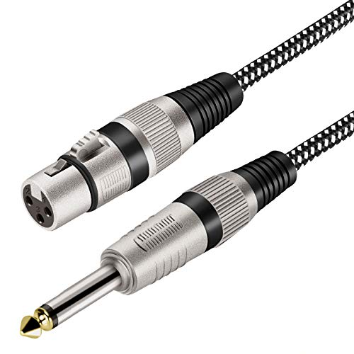XLR Female to 1/4 Inch TS Cable 50 FT, Nylong Braided XLR 3 Pin Female to 6.35mm TS Male Unbalanced Interconnect Wire Mic Cord for Dynamic Microphone (Pure Copper Conductors) - size: 50FT