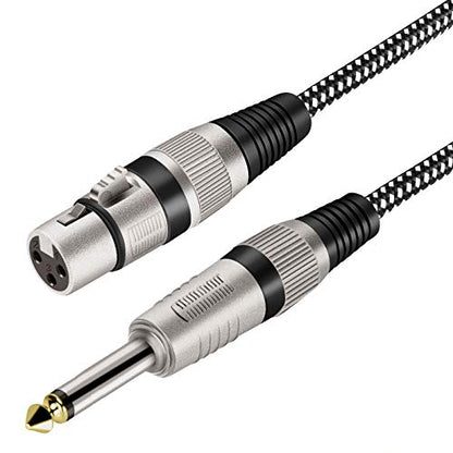 XLR Female to 1/4 Inch TS Cable 3 FT, Nylong Braided XLR 3 Pin Female to 6.35mm TS Male Unbalanced Interconnect Wire Mic Cord for Dynamic Microphone (Pure Copper Conductors) - size: 3FT