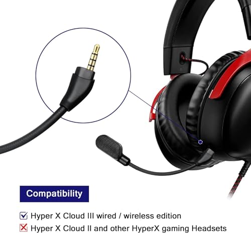 Cloud 3 Mic Boom, Replacement Microphone 3.5mm Detachable Noise Cancelling with Mute LED Indicator Repair Parts for Kingston HyperX Cloud III/Cloud 3 Gaming Headset