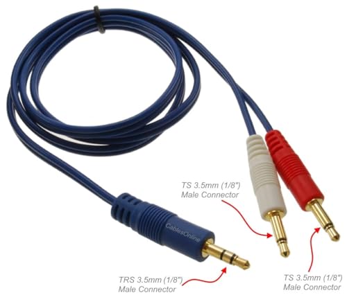 3ft CablesOnline 3.5mm Stereo Male to Dual (Rd/Wh) Mono 3.5mm Blue Audio Breakout Cable, AM-603C