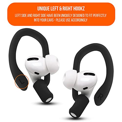 WC HookZ - Patented Upgraded Over Ear Hooks for AirPods Pro 1, 2 & AirPods 1, 2 & 3- Two Size Pairs Included in Package, Unique Left & Right Hook, Made by Wicked Cushions | Pitch Black - color: Black